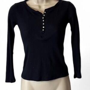 Vintage‎ Y2K Old Navy Ribbed Black Henley Top, Women's Size M